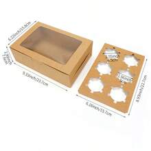 6/12个装白色纸板透明窗口纸杯蛋糕盒，适用于甜点、糕点、饼干包装，白色甜品盒，派盒，蛋糕盒，也适用于甜甜圈、巧克力、草莓等生日派对食品 - 彩色 - 查看 3