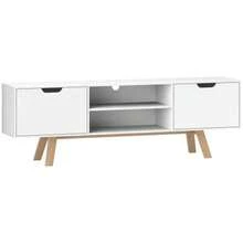 HOMCOM TV Stand, Supports TVs Up To 65 Inches, Low Cabinet With 2 Cupboards And 2 Shelves, TV Unit For Living Room, 150 X 39 X 50 Cm, White - White - View 1