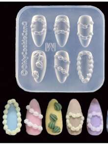 1pc French Cream Skirt Edge Nail Art Mold,3D Silicone Mold For Resin Crafts Goth Cake Lace Skirt Edge Cream Stripe Bow Pattern Design DIY Small Fresh Nail Art Demoulding Tool - Clear - View 2