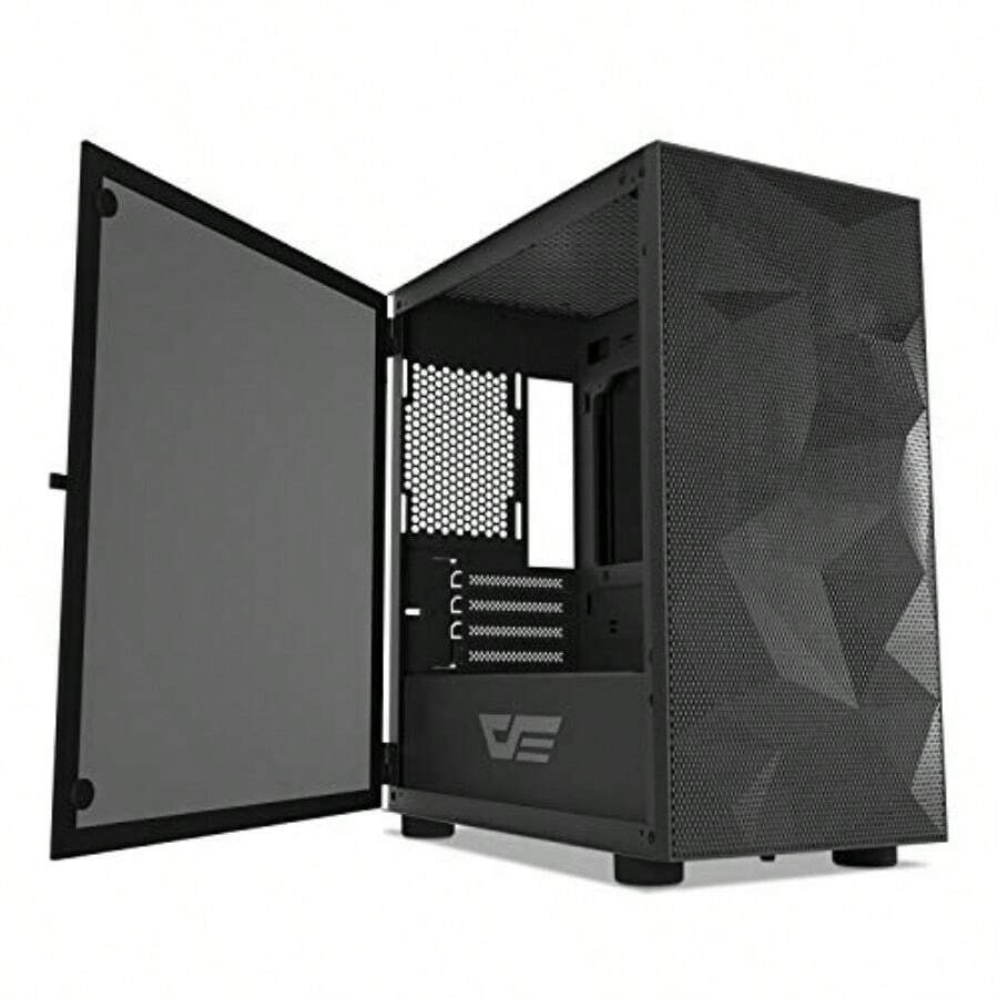 DLM21 MESH Micro ATX Mini ITX Tower MicroATX White Computer Case With Door Opening Tempered Glass Side Panel And Mesh Front Panel Black - Black - View 1