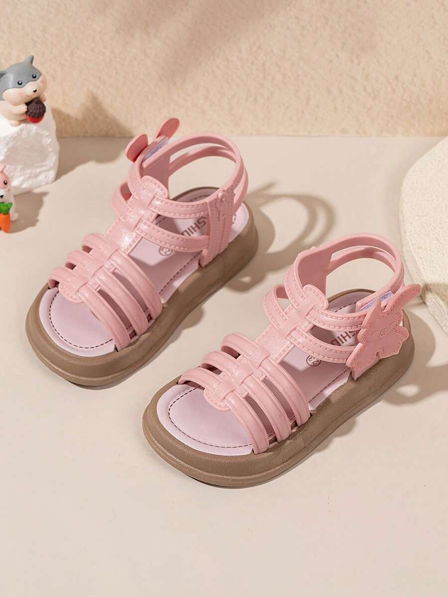 1 Pair Girls' Summer Fashion Roman Sandals, Soft Sole Non-Slip Stylish & Comfortable Beach Shoes - Pink - View 1