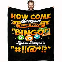 Bingo-Themed Funny Quote Blanket - Cozy Multi-Purpose Throw For Home, Workplace, Travel, And Gatherings - Brightly Printed Design Featuring Bilingual Text - Ideal Gift For Birthdays And Holidays, As Well As Home Decoration.-280gsm - 彩色 - 查看 11