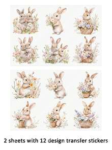 2pcs Spring Rabbit & Floral Easter Bunny DIY UV DTF Transfer Stickers, Suitable For Crafts, Journals, Glass Cups, Coffee Mugs, Vases, Laptops, Phone Cases, Greeting Cards, Illustrations, Scrapbooks, Decorative Transfers, Home Decor, 6.8cm - Multicolor - View 3