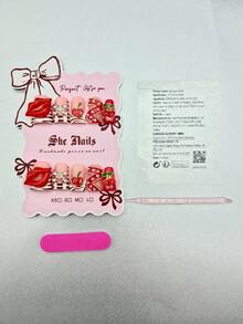 DUCK Nails: Cute Baroque Nail Art Look With 10pcs Y2K Shinning Metallic Duck Nails Acrylic Handmade Press On Nails French Tip Pink Nails Purple Nails Blue Nails Black Nails Red Nails With 3D Diamonds Butterfly Bow Love Handpaint Flowers Hexagram Waterdrops Ripples For Chiristmas Parties Or Holiday Suittable For Girls Or Women Wear With Free Gel Sticker Nail File. - Red - View 8