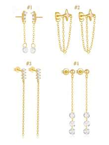 1件S925纯银不对称几何立方氧化锆耳环，女士耳环 - 單隻耳環 - 查看 3