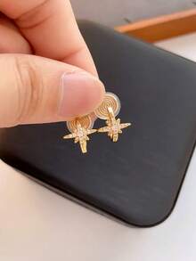 1 Pair Fashion New Octagonal Zirconia Copper Earrings For Women, Mosquito Coil Earring Clip-On, Petite & Elegant Design, Suitable For Daily Wear, Holiday Gift - Ear Clip - View 9