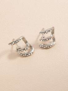 2 pezzi Nuovi orecchini curvi a strati con design minimalista e diamanti incastonati per donne