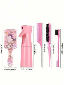 6pcs Hair Styling Tool Set, Includes Comb, Spray Bottle, Hair Mist Bottle, Transparent Water Bottle, Rat-Tail Comb, Hairline Shaping Comb, Suitable As New Year Gift For Girls, Comes With Cute DIY Stickers (Random Style) - Multicolor - View 12