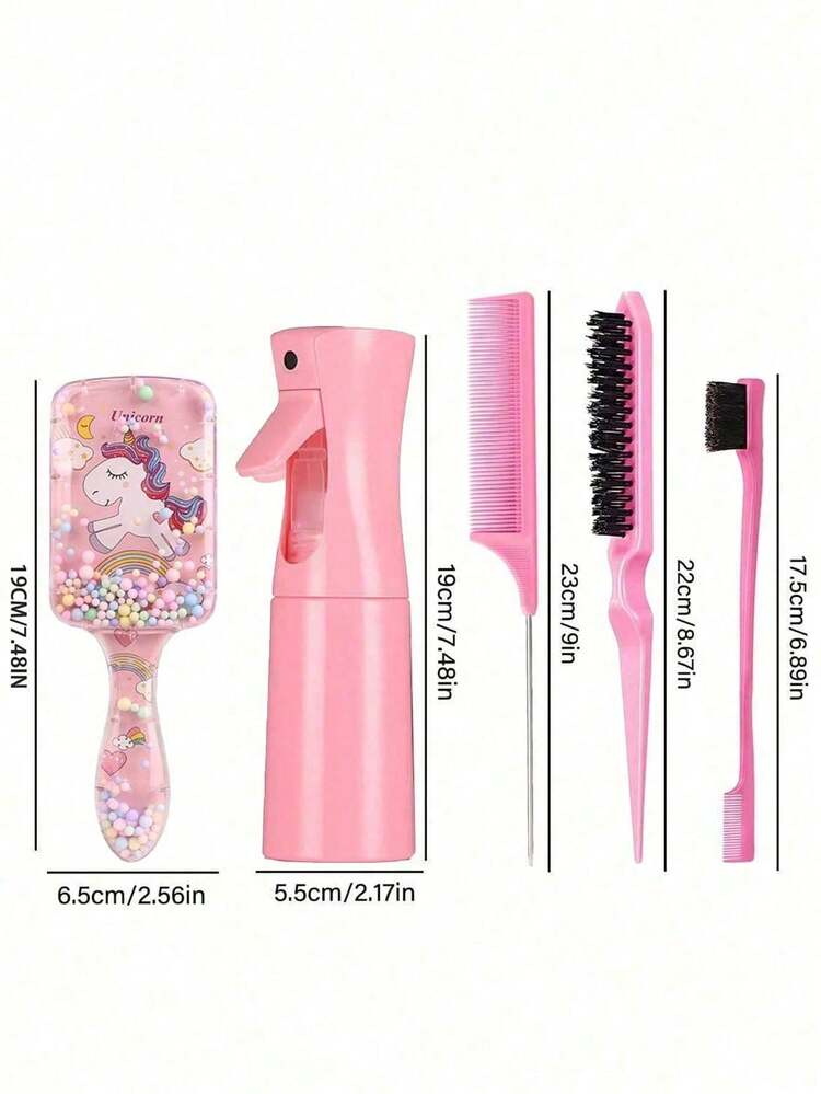 6pcs Hair Styling Tool Set, Includes Comb, Spray Bottle, Hair Mist Bottle, Transparent Water Bottle, Rat-Tail Comb, Hairline Shaping Comb, Suitable As New Year Gift For Girls, Comes With Cute DIY Stickers (Random Style) - Multicolor - View 11