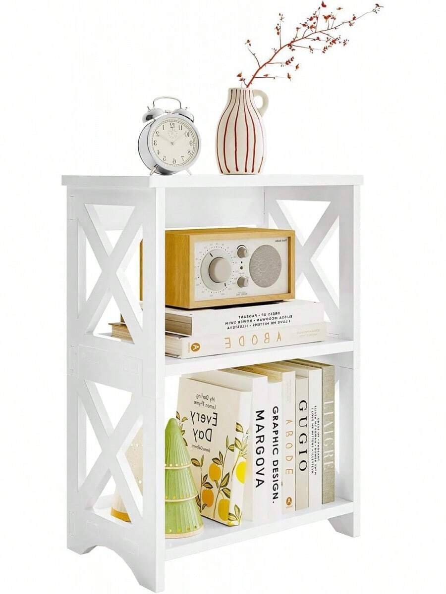 Mesa Auxiliar de 3 Niveles, Pequeño Mesa de Noche de Organización con Estante, Mesa Auxiliar Moderna, Pequeña con Estante de Almacenamiento - 1 - Ver 1