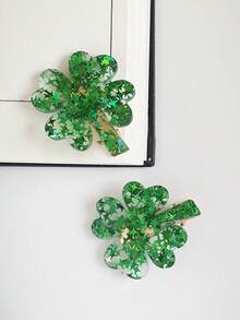 1个圣帕特里克节闪亮三叶草发夹，适合女性和女孩，绿色四叶草醋酸纤维发爪，小巧发夹，可爱圣帕特里克节女孩发饰，女士发爪夹，时尚发夹，女士发饰 - 綠色 - 查看 15