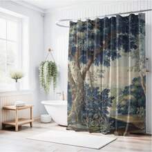 French Verdure Aubusson Tapestry Shower Curtain, Vintage Bathroom Decor, Elegant Bath Curtain, Antique Fabric Art Home Decor, Luxury Bath - 彩色 - 查看 1