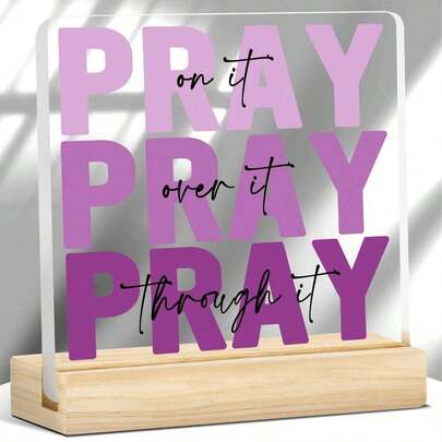 1pc Pray On It Over It Through It Christmas Decor – Uplifting Blue Acrylic Faith Plaque Gift |   Christian Holiday Sign For Desk, Bedroom, Church |   Perfect For Women & Pastors Home Decor Christmas Decorations Room Decor