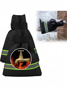 1pc Reflective Faucet Frost Cover With Reflective Warning Sign. The Reflective Strip Enhances Visibility At Night. The Drawstring Design Can Fit Tightly On The Faucet, Suitable For Outdoor Gardens, Home Balconies, And Other Areas. - Medium Size With Reflective Material - View 3