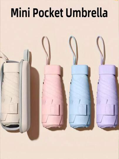 1set.Simple And Stylish Style Umbrella With Storage Box, Waterproof And Sun-Resistant, Iron Alloy Six Ribs, Plastic Handle, Mini Portable Umbrella Belt, Unisex Folding Umbrella, Spring Summer Picks, Brides Maid Gifts, Room, Bedroom Decor, Beach, Travel, For Men, For Women, Vacation, Women's Day, Travel Essentials, Wedding Favors, Y2k, Bedroom, Car Accessories Women, Kitchen Decor,Cute Stuff