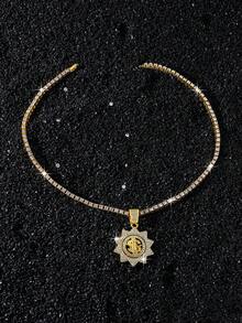 1pc Men's Tennis Chain Necklace, Classic Hip Hop Style Rotating Dollar Pendant - Star - View 4