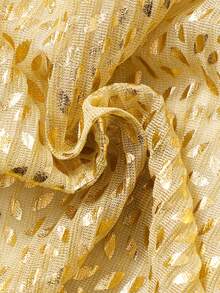 女童无袖针织连衣裙，金色撞色设计，荷叶边装饰，腰带和网纱拼接，夏季款 - 金色 - 查看 9