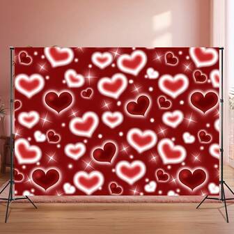 1pc, 180x110cm Valentine's Day Party Backdrop, Red Heart Polyester Material Party Backdrop Curtain, Home, Living Room, Bedroom Wall Hanging Tapestry, Wall Decor, Background Decor, Party Decor