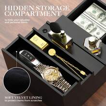 Cologne Organizer For Men, 4 Tier Perfume Organizer With Felt Lining Drawer And Hidden Compartment, Wood Cologne Stand For Watch Jewelry, Black Cologne Perfume Display Holder, Great Gifts For Men - màu đen - Xem 3