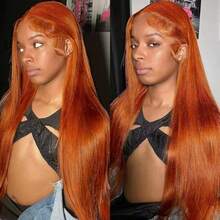 34 Inch 13x4 HD 350# Ginger Orange Bob Straight Lace Front Wig Brazilian Human Blended Hair 200% Density Lace Frontal Wigs Pre Plucked With Baby Hair Human Blended Hair Ginger Orange Colored Wigs For Women - S350 - View 6
