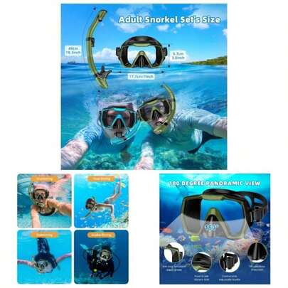 Snorkel Set Adults Snorkeling Gear Anti - Leak And Anti - Fog Tempered Glass Lens Panoramic View Swim Dry Top Snorkel Kit Snorkeling Swimming Travel With Carry Bag