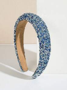 Party 1pc Korean Style Sponge Padded Headband With Full Rhinestone Decor,Hairband,Hair Hoop Headbands Hair Accessories Head Accessories - Blue - View 4