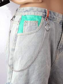 1/5 件装银色牛仔裤链条腰带哥特风复古风口袋腰链，带星月蛇形锁扣装饰，男女通用 - 銀色 - 查看 6