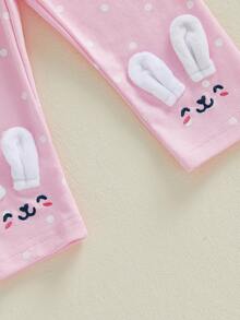 Toddler Baby Girl Bunny Ear Pants Infant Easter Outfit Spring Clothes Dot Print Fleece Legging Pants Bottoms - Pink - View 8