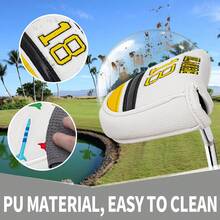 Two-Color Splicing 18 Fun Design Style Club Head Cover, Semi-Circle Putter Cover, Club Head Cover, Golf Putter Cover - PU With Advanced Embroidery For Most Brands - White - View 6