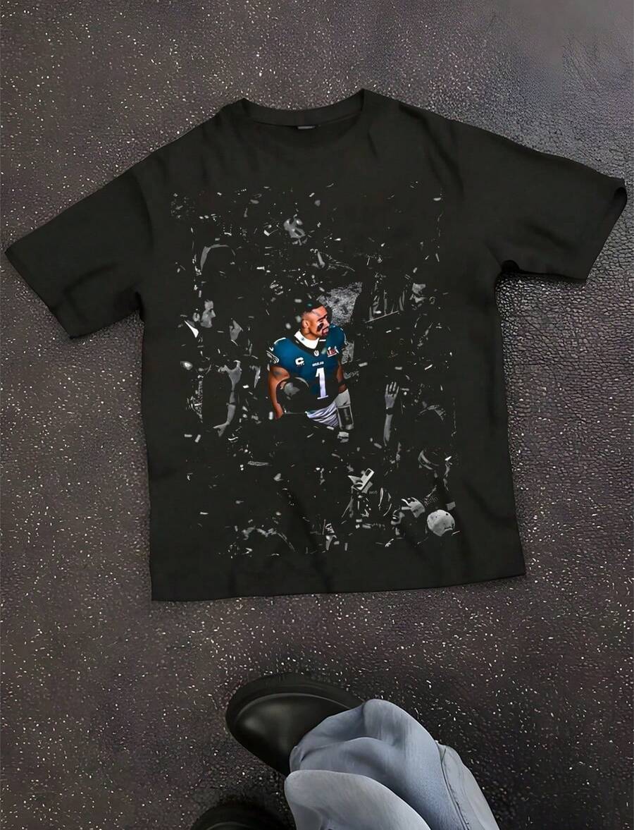 Jalen Hurts Celly Confetti Mid Field Fan Gift T Shirt - 黑色 - 查看 1