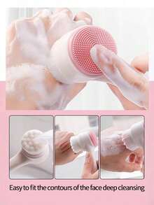 1个二合一洁面刷，柔软硅胶洁面刷，软毛洁面刷，双面洁面工具，面部去角质毛孔深层清洁刷，双面手动按摩深层清洁毛孔洁面刷，用于按摩、护肤卸妆、美容护肤工具、洁面工具、个人护理清洁工具、浴室小工具 - 彩色 - 查看 5