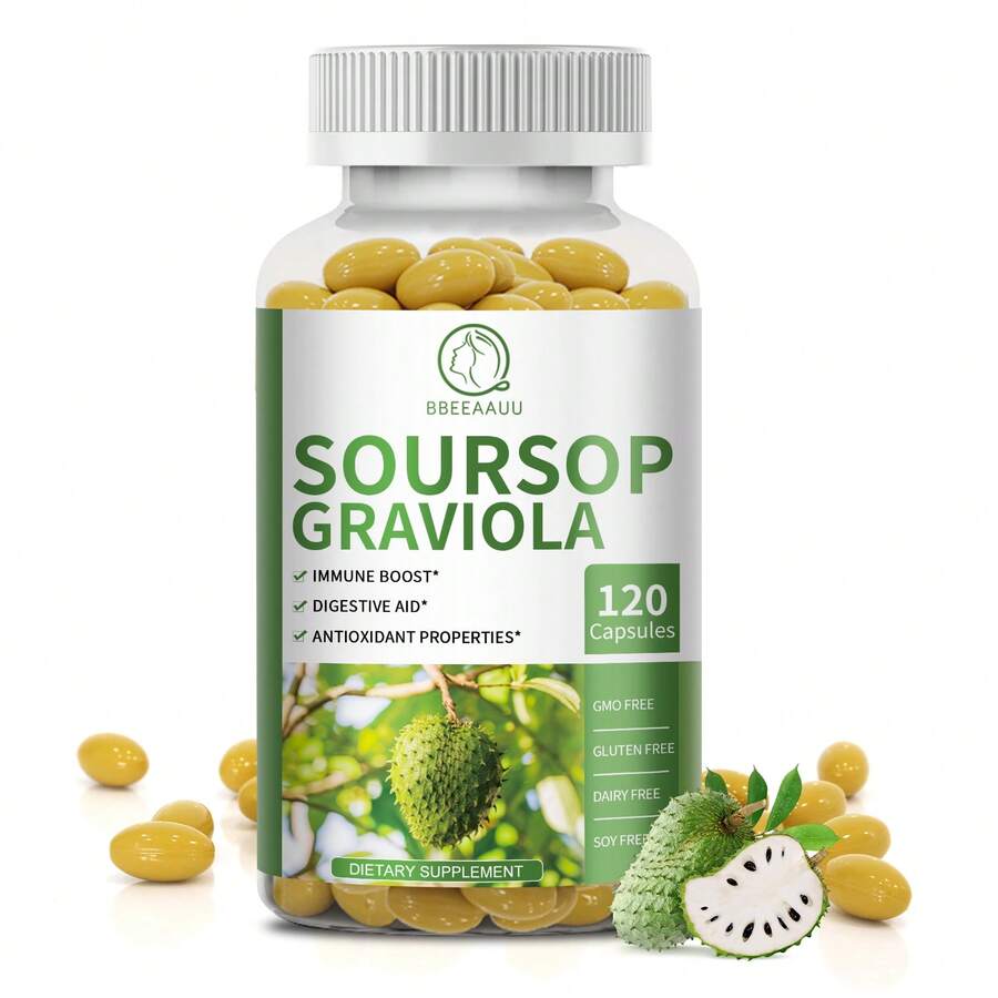 B BEWORTHS Soursop Graviola Capsules With Kelp, For Cell Regeneration, Enhances Immunity, Digestive Support, Antioxidant Properties, Gluten Free, Non GMO, Vegan, 120 Counts - 1 lọ (60 viên nang) - Xem 1