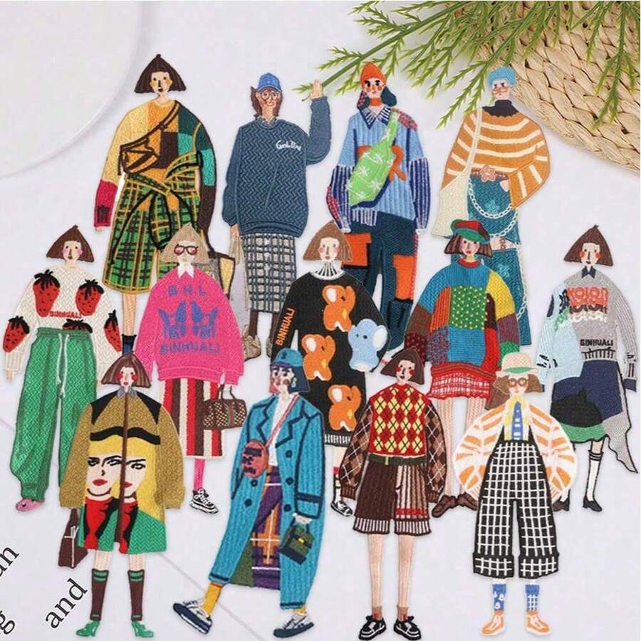 1/4/5/6片装卡通女孩布贴，精美漂亮的布贴，服装配饰装饰贴纸，刺绣布贴，适合DIY手工制作，例如服装和背包。 - 多色 - 查看 1