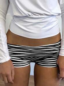 Womens Fold Over Yoga Shorts Dot/Stripe Low Rise Elastic Waist Y2k Lounge Shorts Foldover Cute Skinny Pajama Micro Bottoms Mini Shorts Sleepwear - 黑色 - 查看 2
