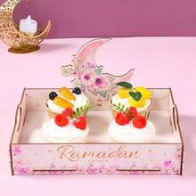 Ramadan Eid Crescent Moon Wooden Tray, Star Shaped Party Snack Drink Wooden Storage Box, Cake & Dessert Holder - Multicolor - View 5