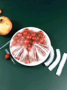 100pcs/Pack Disposable Plastic Bowl Covers, Food Protectors, Kitchen & Dining Pot Lids, Fresh Keeping Covers, Universal Plastic Bowl Covers, Disposable Shower Caps, Prevent Food From Dust And Bacteria Contamination - Multicolor - View 3