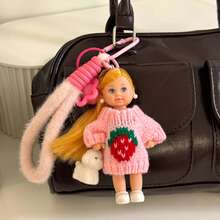 1个冬季公主娃娃钥匙扣包挂饰手提包配饰DIY装饰圣诞礼物适合女孩手机配件个性化礼物趣味礼物圣诞袜填充物手机挂饰 - 彩色 - 查看 8