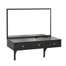 Wall-Mounted Vanity Table With Mirror, 3 Drawers And Power Outlets, Tablet/Card Slot, Drink Holder; Black 100*105*45 Cm (W*H*D) - Black - View 11