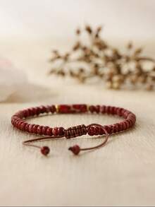 Pulseira feminina ajustável em jaspe sedimentar vermelho natural do Mar Vermelho - Cordão ajustável, estilo boêmio, joia elegante com contas, presente para ela, aniversário, data especial - Joia para o dia a dia e ocasiões especiais. - Multicolorido - Ver 4
