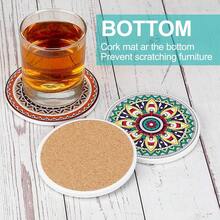 Coasters For Drinks,AODINI Set Of 8 Absorbent Stone Coasters For Wooden Table, Mandala Ceramic With Cork Base, Gift For Housewarming Birthday And Family - Great Home And Dining Room Decor - mặc định - Xem 7