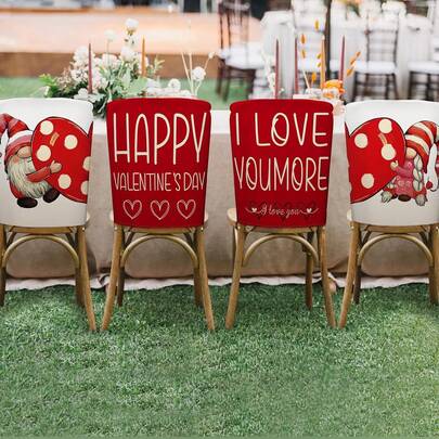 4PCS Valentine's Day Decorative Chair Covers, Dwarf Patchwork Heart Chair Covers, 'Happy Valentine's Day' And 'I Love You More' Chair Covers, Decorate Chairs To Create A Sweet Valentine's Day Atmosphere.(50cm*60cm/20inch*24inch)
