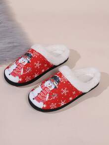 2pcs Women's Snowman Cute Fabric Plush Lining Fleece House Slippers, Home Winter - Red - View 5