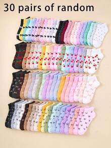 30 Pairs Kids' Socks Adorable Girls Ankle Socks With Cherries, Bows & Dots, Soft Everyday Socks For All Seasons (1-16Y) 10 Pairs Of Random