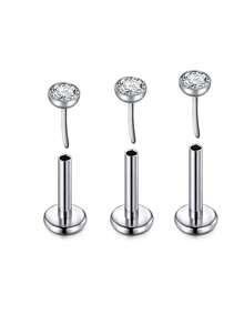 3pcs Titanium Lip Bars Labret Studs 16G 18G 20G Flat Back Threadless Helix Tragus Cartilage Earring Stud 6/8/10MM Monroe Medusa Piercing Jewellery - Multicolor - View 20