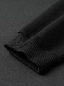 女士休闲宽松几何印花抓绒卫衣 - 舒适保暖的圆领长袖套头衫，适合秋冬季节，是运动和户外活动的理想之选，采用柔软弹力涤纶面料制成，可机洗。 - 黑色 - 查看 4