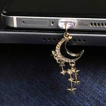 Rhinestone Moon Tassel Dust Plug - Alloy Metal Pendant With Clear Silicone, Perfectly Fits Type-C And Interfaces, Anti-Drop And Anti-Oxidation Design - Multicolor - View 6
