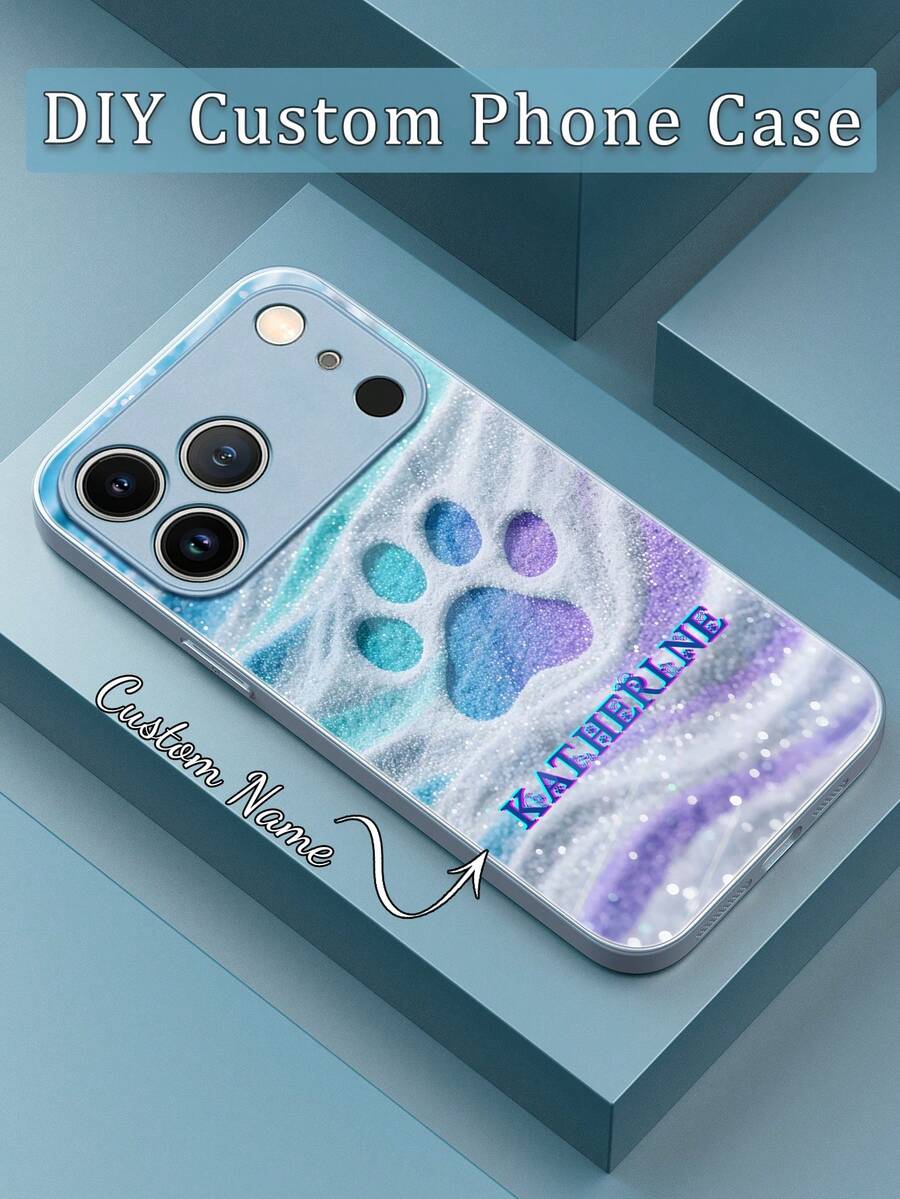 1个定制姓名创意蓝紫色沙猫爪纹钢化玻璃+TPU软边手机壳，兼容三星S24 Ultra/S25 Ultra和苹果17 Pro Max/16 Pro Max/15 Pro/14 Plus/13 Pro/12 Pro Max/11/Xs Max/8/7/6 Plus，适合作为生日礼物，送给女朋友/男朋友或自用，国际版，非国内版。 - 藍色 - 查看 1