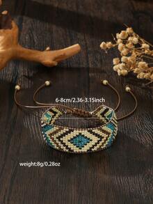 SOUL BEADING 1 Stück handgefertigtes Perlen-Boho-Armband, Vintage-Stil, geometrisches Muster, elegantes Modeaccessoire, geeignet für den täglichen und Urlaubsgebrauch von Frauen, tolles Geschenk zum Valentinstag, Weihnachten, Erntedankfest, Musikfestivals, Geburtstagsfeiern - Beige - Übersicht 2