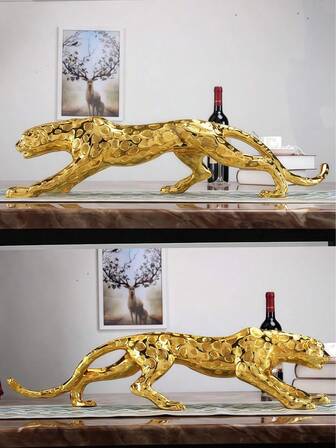 Luxury Gold/Silver Leopard Sculpture, Modern Home Decor Leopard Statue, Streamlined Cheetah Figurine, Suitable For Living Room, Office, Shelves And Desktops As Artistic Animal Decor, Perfect For Wedding Art Decoration Or Mother's Day Gift