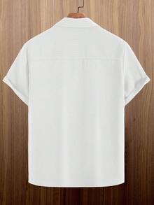 Men's Waffle Textured Solid Color Single-Breasted Shirt Collar Short Sleeve Shirt, Spring/Summer - White - View 5